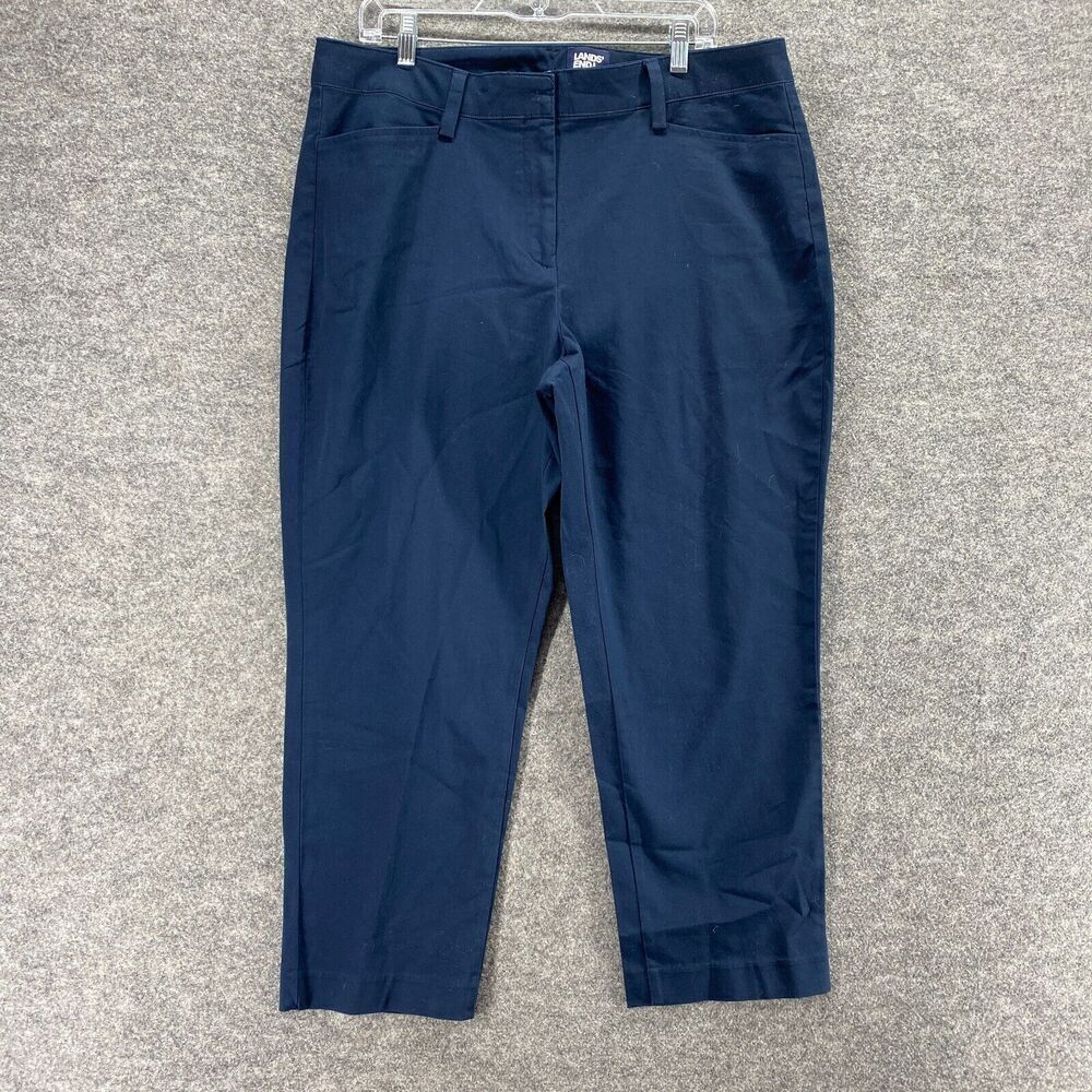 Lands' End Pants Women 16 Plus Blue High Rise Chino Flat Front Skinny Cotton